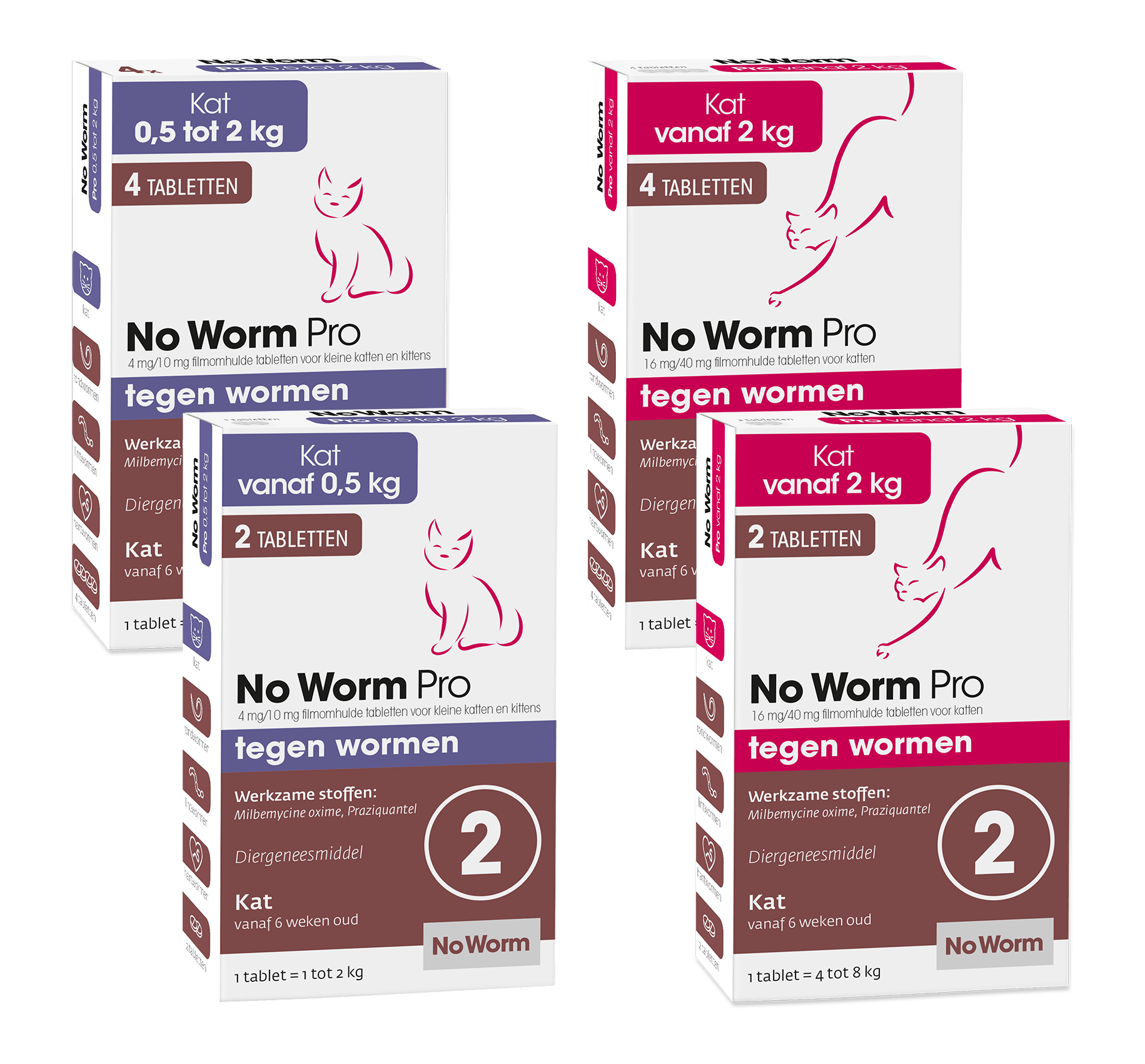 No Worm Pro kleine katten, kittens en volwassen katten 2 en 4 tabletten, van Emax