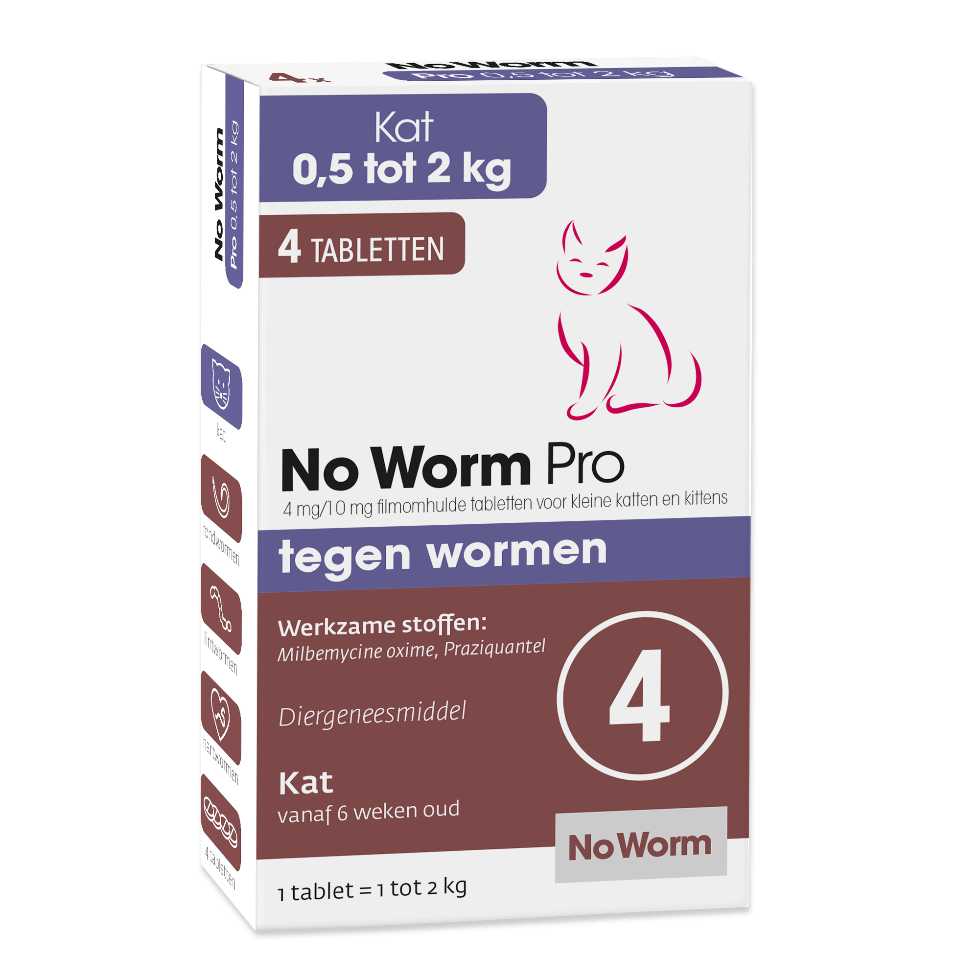 No Worm Pro kleine katten en kittens 4 tabletten, van Emax