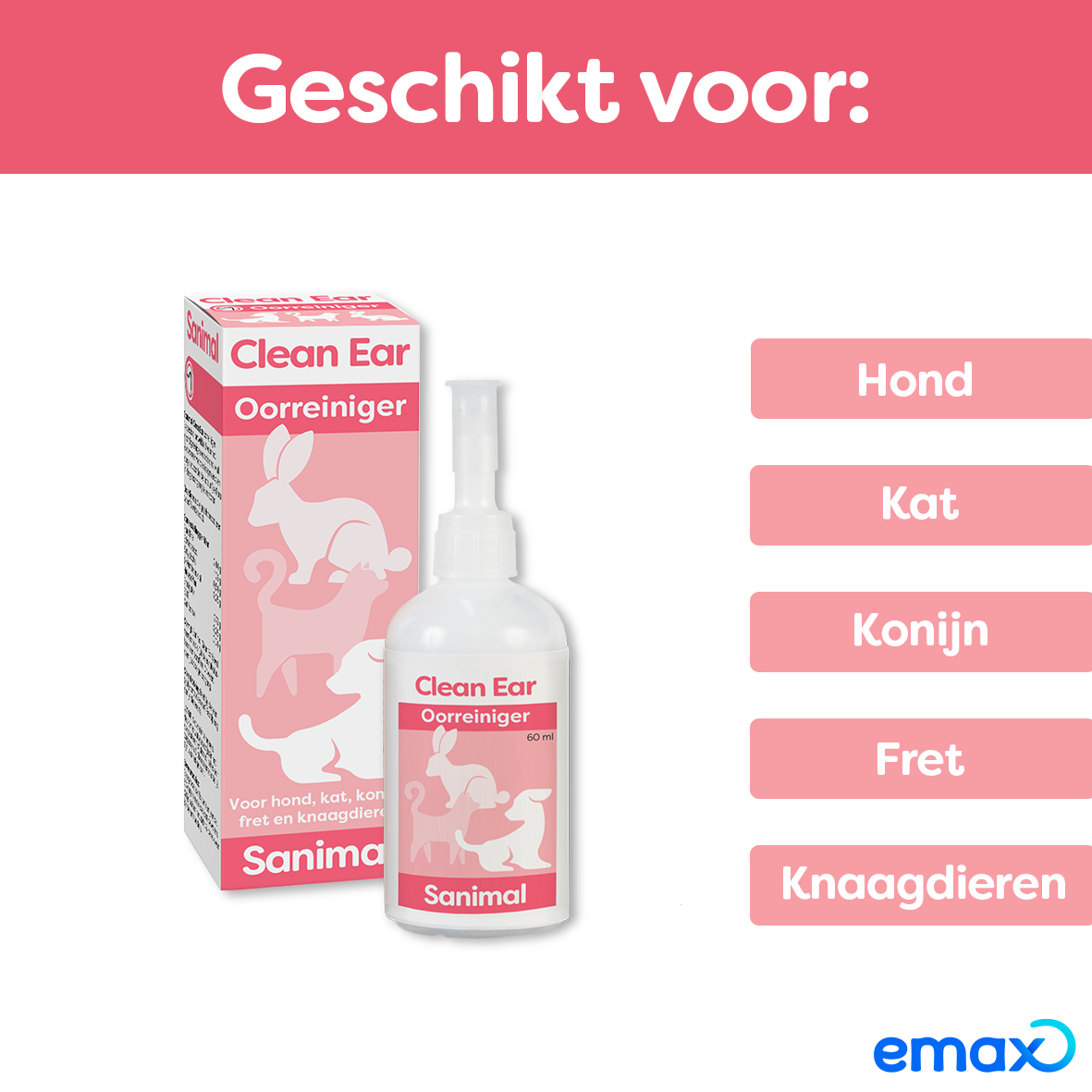 Sanimal Clean Ear Oorreiniger voor hond, kat, konijn en knaagdieren - Emax.nl