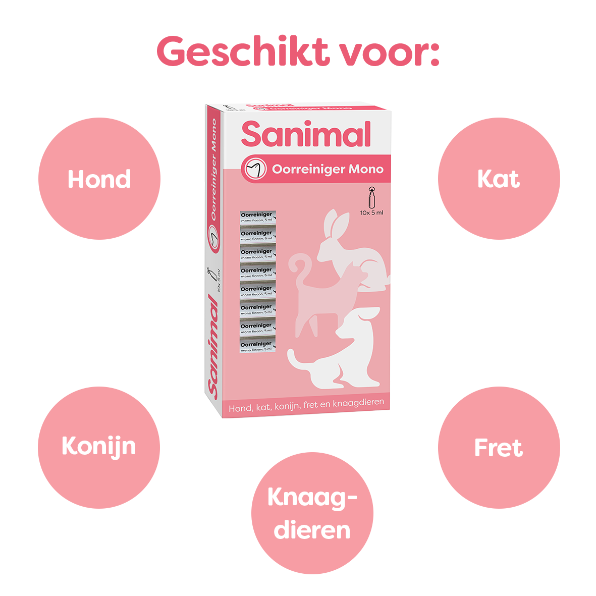 Sanimal Oorreiniger Mono voor hond, kat, konijn, fretten en knaagdieren - Emax.nl