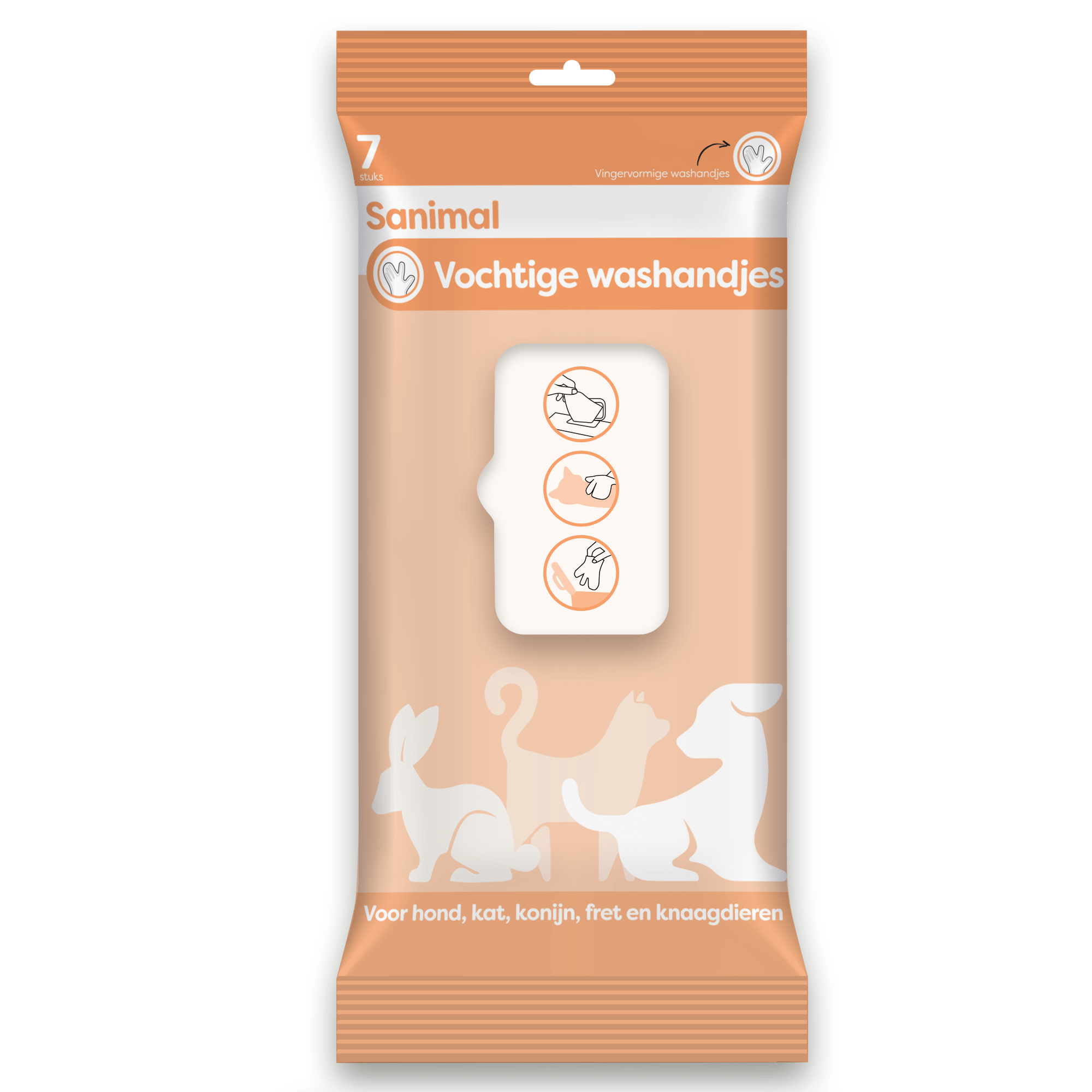 Sanimal Vochtige Washandjes, voor honden, katten, konijnen, fretten en knaagdieren, van Emax