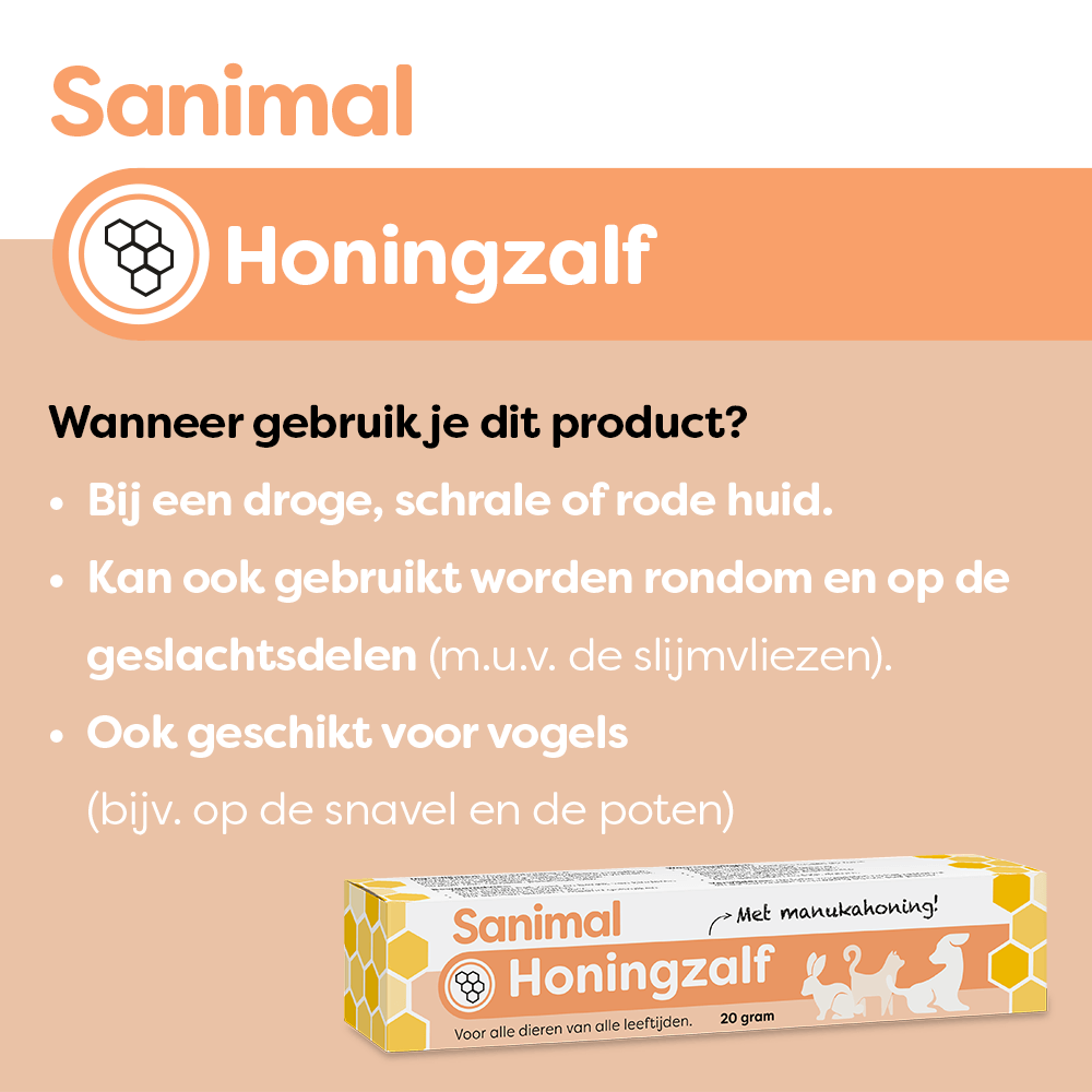 Sanimal Honingzalf met manukahoning. Voor honden, katten, konijnen en andere kleine huisdieren