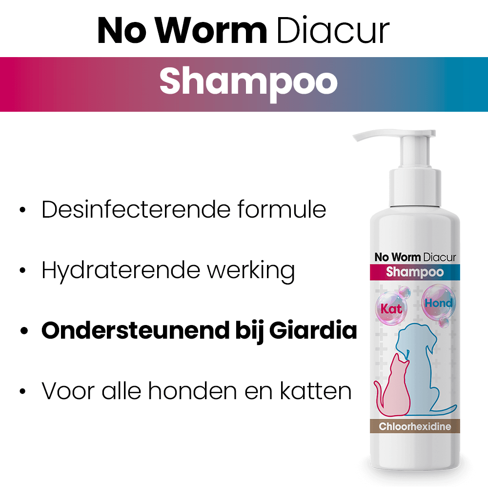 No Worm Diacur Shampoo helpt de huid beschermen tegen ongewenste micro-organismen. Het hydrateert de huid en vacht. www.emax.nl