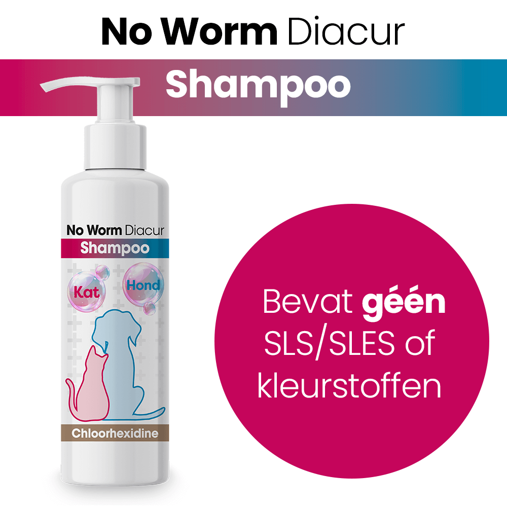 No Worm Diacur Shampoo helpt de huid beschermen tegen ongewenste micro-organismen. Het hydrateert de huid en vacht. www.emax.nl