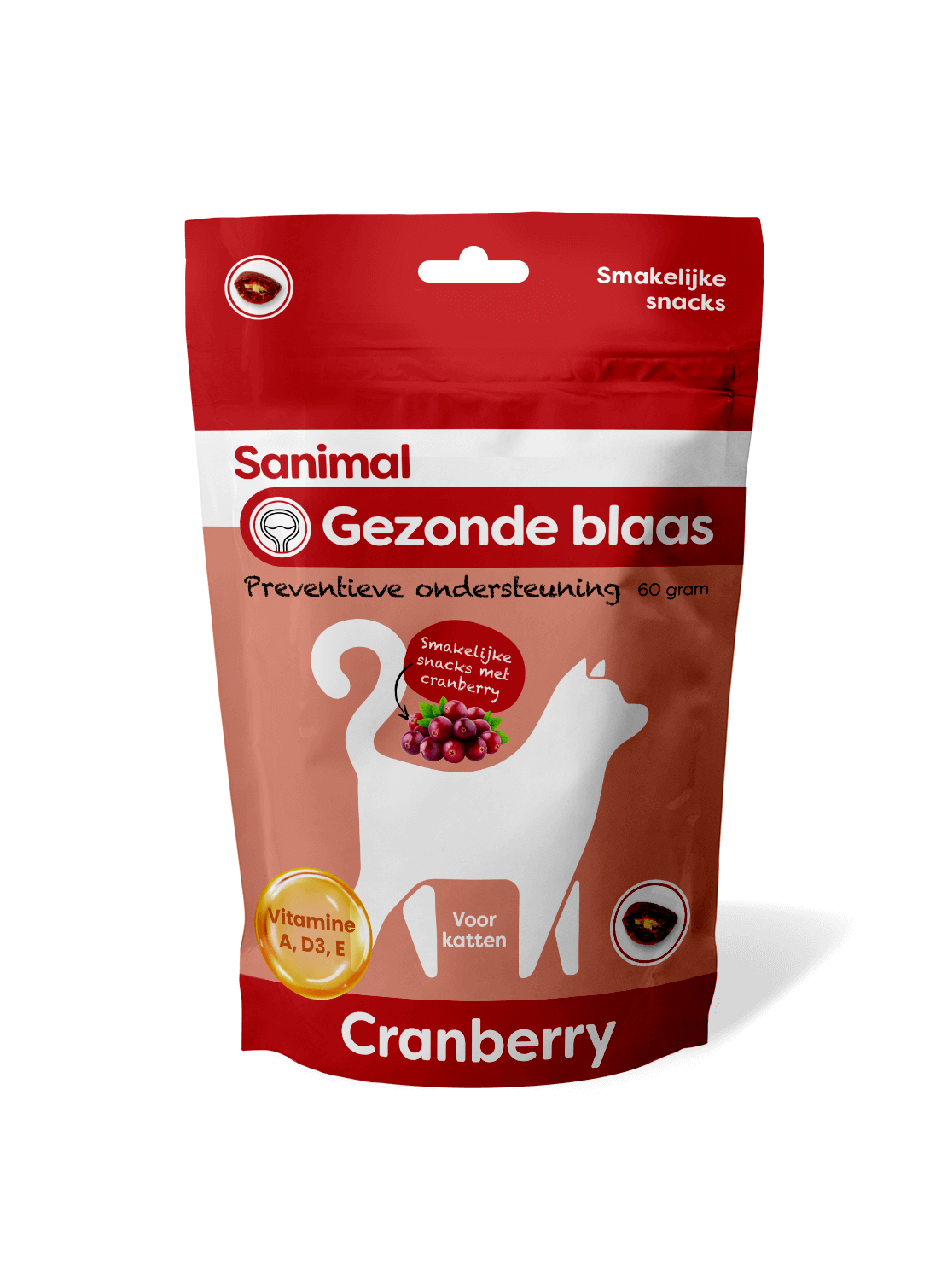 Sanimal Gezonde Blaas Snacks voor katten, voor een gezonde blaas en gezonde urinewegen. www.emax.nl